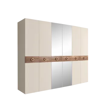 Шкаф 6-ти дв. с зеркалами Bogemia Wood Fi (Слоновая кость/Золото) БМШ1/6(Wo)