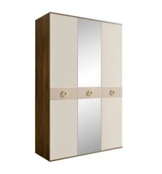 Шкаф 3-х дверный с зеркалом Bogemia Woodline Fi (Слоновая кость/Золото) БМШ1/3