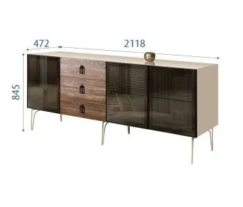 Комод 2.1м Bogemia Wood Fa (Ваниль) (Lakobel/Черный) БМКМ-5(Wo)[5]