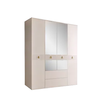 Шкаф 4-х дверный с зеркалом, с ящиками Римини СОЛО (Бежевый/Золото) РМШ1/41(s)