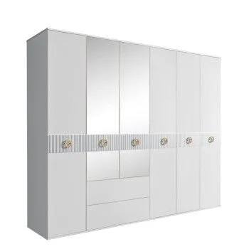 Шкаф 6-ти дверный с зеркалами, с ящиками, Bogemia Fillini (Белый/Золото) БМШ1/61(Fi)