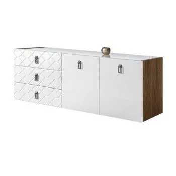 Комод 1.6м Bogemia Woodline Fly Fa (Белый) (Lakobel/Хром) БМКМ-4