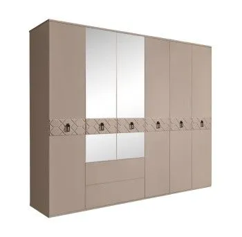 Шкаф 6-ти дверный с зеркалами, с ящиками, Bogemia Farfalle (Мокка/Черный) БМШ1/61(Fa)