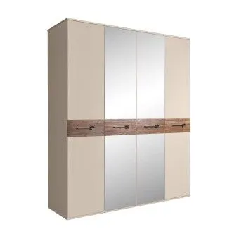 Шкаф 4-х дв. с зеркалами Bogemia Wood Wo (Ваниль/Хром) БМШ1/4(Wo)