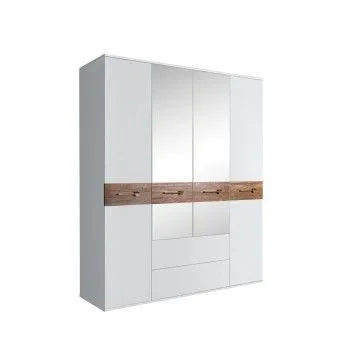 Шкаф 4-х дверный с зеркалами, с ящиками, Bogemia Wood Wo (Белый/Золото) БМШ1/41(Wo)