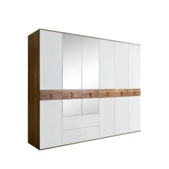 Шкаф 6-ти дверный с зеркалами, с ящиками, Bogemia Woodline Wood Fa (Белый/Золото) БМШ1/61(Wo)
