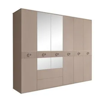 Шкаф 6-ти дверный с зеркалами, с ящиками, Bogemia Fillini (Мокка/Хром) БМШ1/61(Fi)