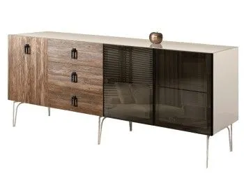 Комод 2.1м Bogemia Wood Fa (Слоновая кость) (Lakobel/Черный) БМКМ-5(Wo)[5][10]