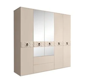 Шкаф 5-ти дверный с зеркалами, с ящиками, Bogemia Farfalle (Ваниль/Черный) БМШ1/51(Fa)