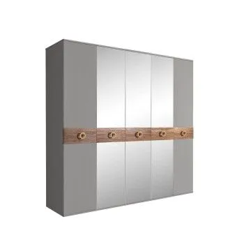 Шкаф 5-ти дв. с зеркалами Bogemia Wood Fi (Серый/Золото) БМШ1/5(Wo)