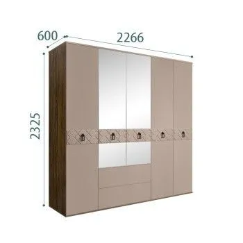 Шкаф 5-ти дверный с зеркалами, с ящиками, Bogemia Woodline Fa (Мокка/Черный) БМШ1/51(Fa)