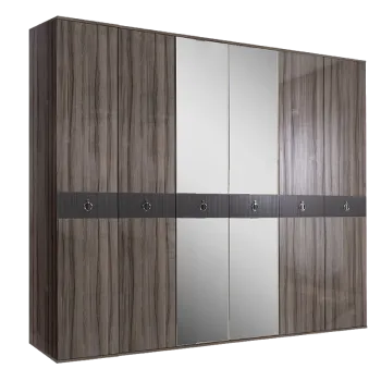 Шкаф 6-ти дверный с зеркалом Римини СОЛО (Орех империя/Серебро) РМШ1/6(s)