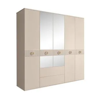 Шкаф 5-ти дверный с зеркалами, с ящиками, Bogemia Fillini (Ваниль/Золото) БМШ1/51(Fi)