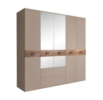 Шкаф 5-ти дверный с зеркалами, с ящиками, Bogemia Wood Fi (Мокка/Хром) БМШ1/51(Wo)