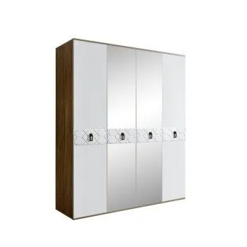 Шкаф 4-х дв. с зеркалами Bogemia Woodline Fa (Белый/Черный) БМШ1/4(Fa)