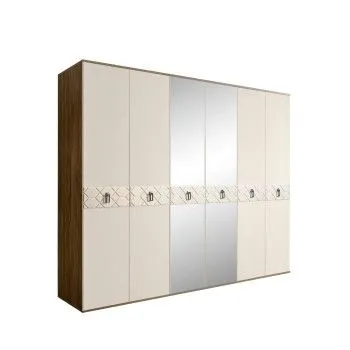 Шкаф 6-ти дв. с зеркалами Bogemia Woodline Fa (Слоновая кость/Хром) БМШ1/6(Fa)