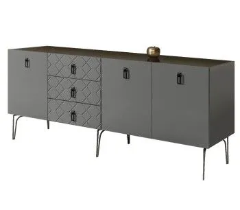 Комод 2.1м Bogemia Farfalle (Серый) (Lakobel/Черный) БМКМ-5(Fa)