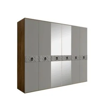Шкаф 6-ти дв. с зеркалами Bogemia Woodline Fa (Серый/Черный) БМШ1/6(Fa)