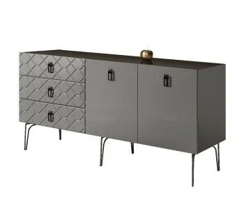 Комод 1.6м Bogemia Farfalle (Серый) (Lakobel/Черный) БМКМ-4(Fa)