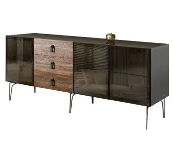 Комод 2.1м Bogemia Wood Fa (Серый) (Lakobel/Черный) БМКМ-5(Wo)[5]