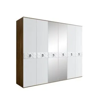 Шкаф 6-ти дв. с зеркалами Bogemia Woodline Fa (Белый/Хром) БМШ1/6(Fa)