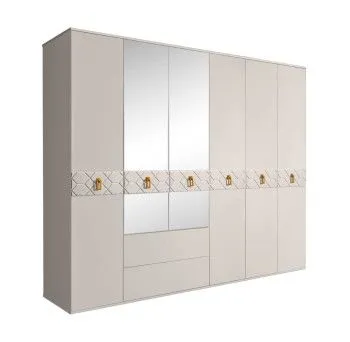 Шкаф 6-ти дверный с зеркалами, с ящиками, Bogemia Farfalle (Шелк/Золото) БМШ1/61(Fa)