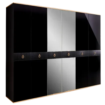 Шкаф 6-ти дверный с зеркалом Римини СОЛО (Черный/Золото) РМШ1/6(s)