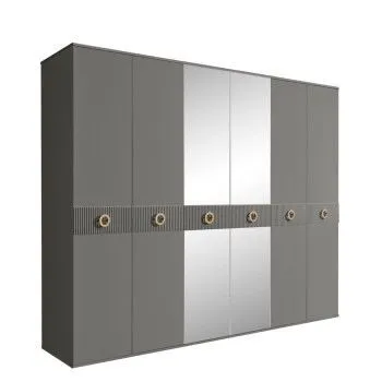 Шкаф 6-ти дв. с зеркалами Bogemia Fillini (Серый/Золото) БМШ1/6(Fi)