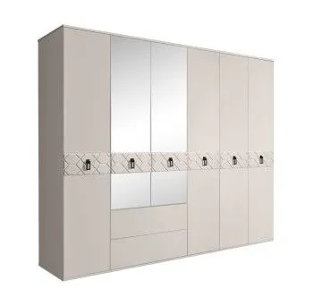 Шкаф 6-ти дверный с зеркалами, с ящиками, Bogemia Farfalle (Шелк/Черный) БМШ1/61(Fa)