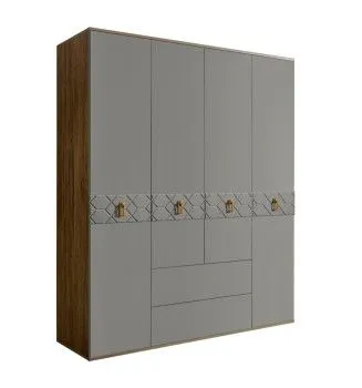 Шкаф 4-х дверный с ящиками Bogemia Woodline Fa (Серый/Золото) БМШ2/41