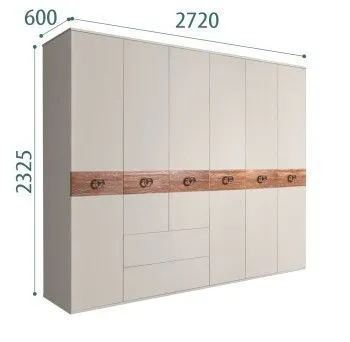 Шкаф 6-ти дверный с ящиками, Bogemia Wood Fi (Шелк/Хром) БМШ2/61(Wo)