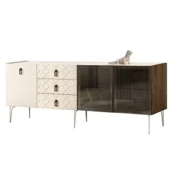 Комод 2.1м Bogemia Woodline Fa (Слоновая кость) (Lakobel/Черный) БМКМ-5[5][10]