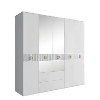 Шкаф 5-ти дверный с зеркалами, с ящиками, Bogemia Fillini (Белый/Золото) БМШ1/51(Fi)