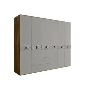 Шкаф 6-ти дверный с ящиками, Bogemia Woodline Fa (Серый/Черный) БМШ2/61(Fa)