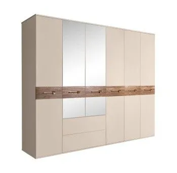 Шкаф 6-ти дверный с зеркалами, с ящиками, Bogemia Wood Wo (Ваниль/Золото) БМШ1/61(Wo)
