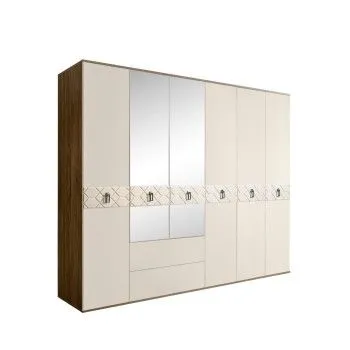Шкаф 6-ти дверный с зеркалами, с ящиками, Bogemia Woodline Fa (Слоновая кость/Хром) БМШ1/61(Fa)