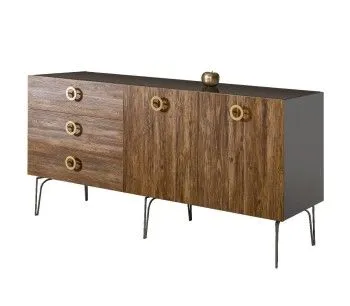 Комод 1.6м Bogemia Wood Fi (Серый) (Lakobel/Золото) БМКМ-4(Wo)