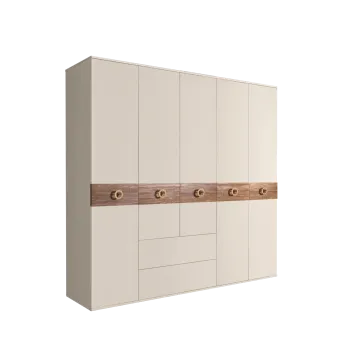 Шкаф 5-ти дверный с ящиками, Bogemia Wood Fi (Слоновая кость/Золото) БМШ2/51(Wo)