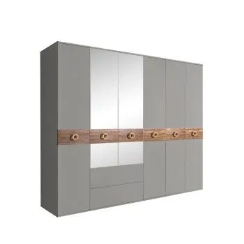 Шкаф 6-ти дверный с зеркалами, с ящиками, Bogemia Wood Fi (Серый/Золото) БМШ1/61(Wo)