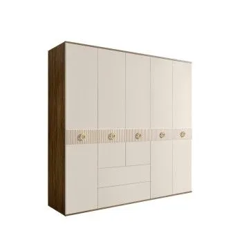 Шкаф 5-ти дверный с ящиками, Bogemia Woodline Fi (Слоновая кость/Золото) БМШ2/51(Fi)