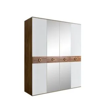 Шкаф 4-х дв. с зеркалами Bogemia Woodline Wood Fi (Белый/Золото) БМШ1/4(Wo)