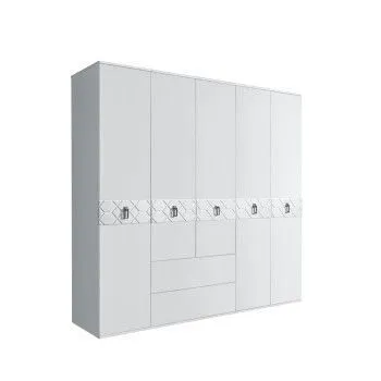 Шкаф 5-ти дверный с ящиками, Bogemia Farfalle (Белый/Хром) БМШ2/51(Fa)