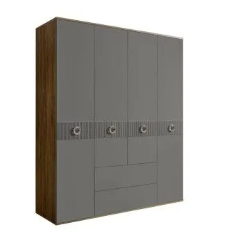 Шкаф 4-х дверный с ящиками Bogemia Woodline Fi (Серый/Хром) БМШ2/41