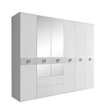Шкаф 6-ти дверный с зеркалами, с ящиками, Bogemia Fillini (Белый/Хром) БМШ1/61(Fi)