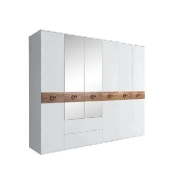 Шкаф 6-ти дверный с зеркалами, с ящиками, Bogemia Wood Fi (Белый/Хром) БМШ1/61(Wo)