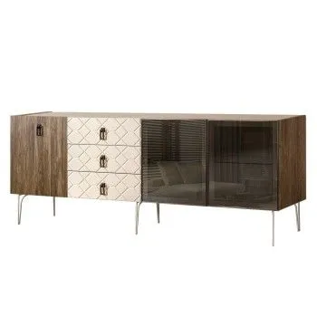 Комод 2.1м Bogemia Woodline Wood Fa (Слоновая кость) (Novabuk/Черный) БМКМ-5[5][10]