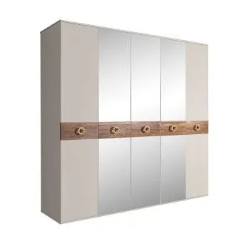 Шкаф 5-ти дв. с зеркалами Bogemia Wood Fi (Шелк/Золото) БМШ1/5(Wo)