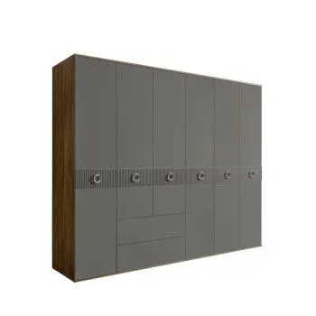 Шкаф 6-ти дверный с ящиками, Bogemia Woodline Fi (Серый/Хром) БМШ2/61(Fi)