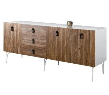 Комод 2.1м Bogemia Wood Fa (Белый) (Lakobel/Черный) БМКМ-5(Wo)