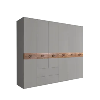 Шкаф 6-ти дверный с ящиками, Bogemia Wood Fi (Серый/Хром) БМШ2/61(Wo)
